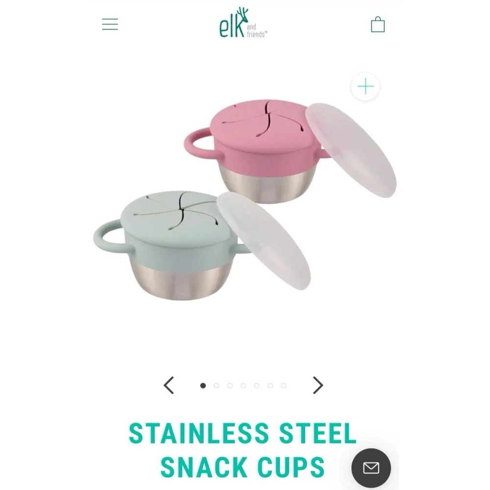 Set‎ of 2 Elk and friends baby/toddler/kids snack cups blush/sage